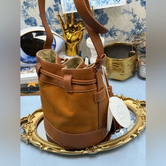 🆕 SEE BY CHLOE 🧿 NWT Vicki Bucket Bag, Caramello Leather & Suede - Picture 8 of 16